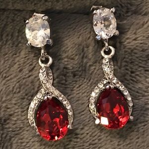 Ruby Swarovski and cubic zirconia drop earrings